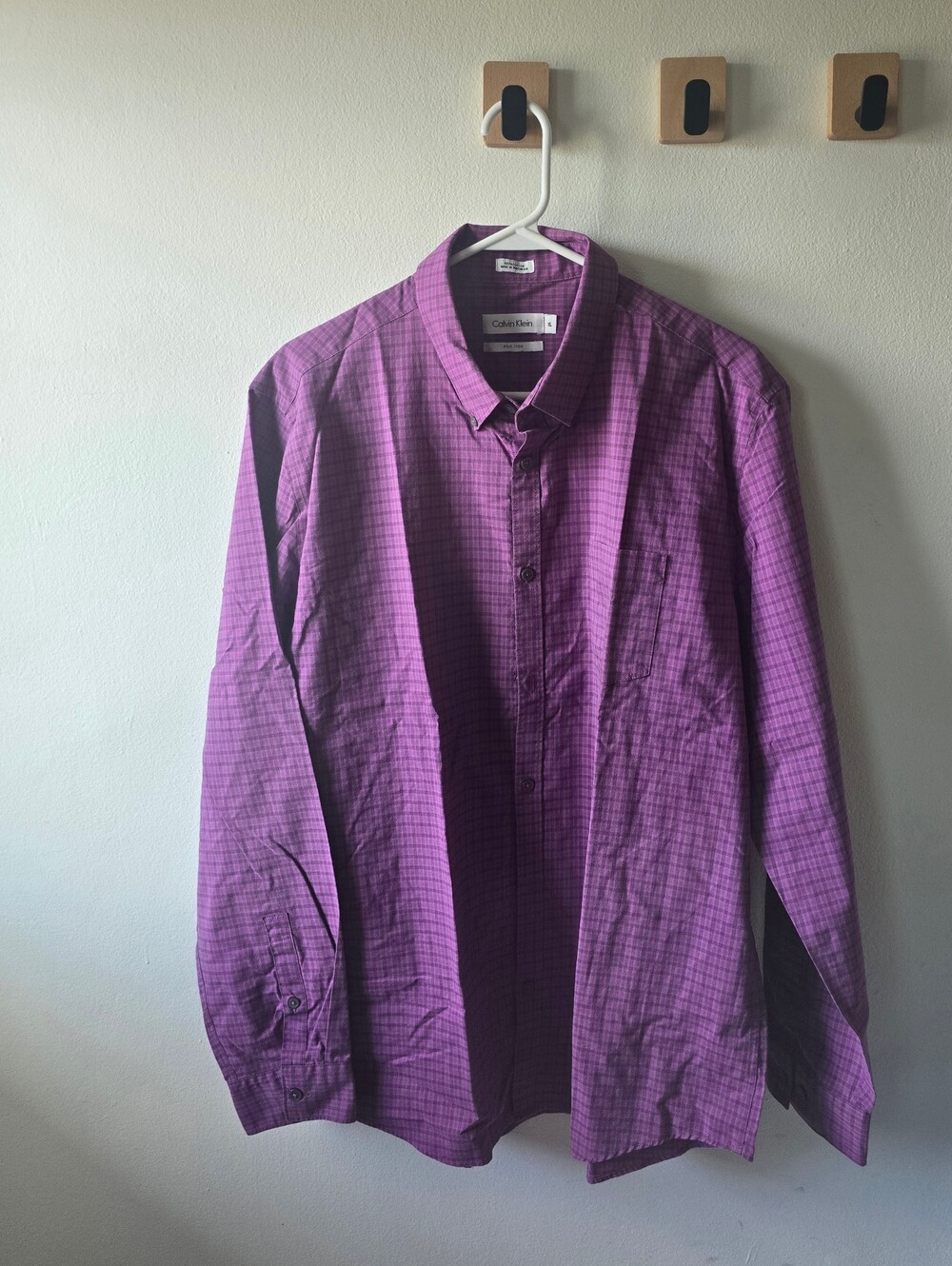 Calvin Klein Men's Purple Check Dress Shirt - Button Front